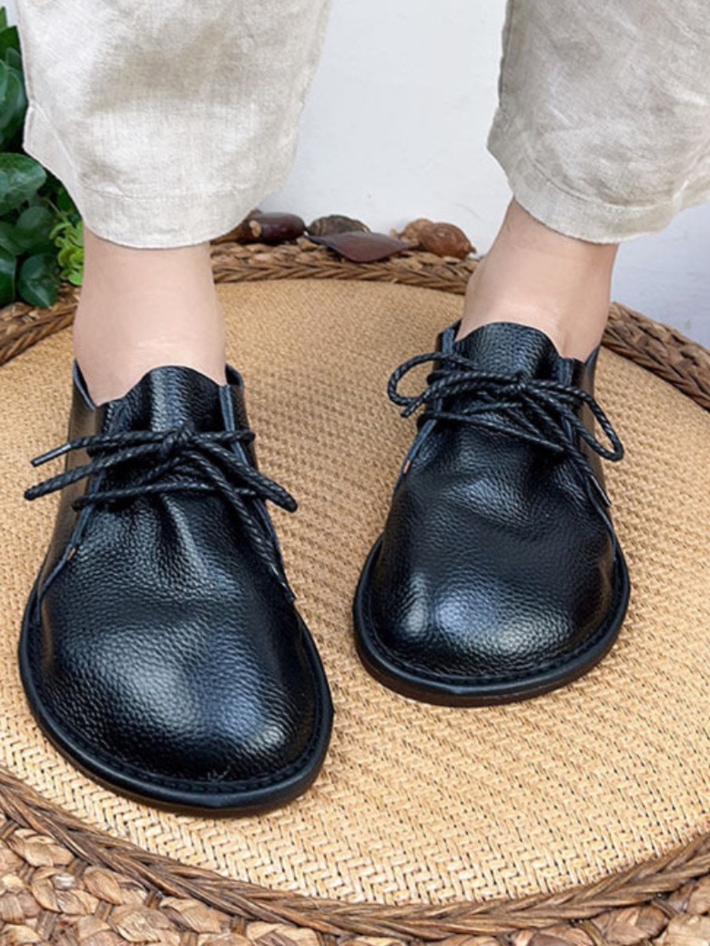 Women's Leather Oxford Shoes Lace Up Flats wide toe box Dwarves shoe